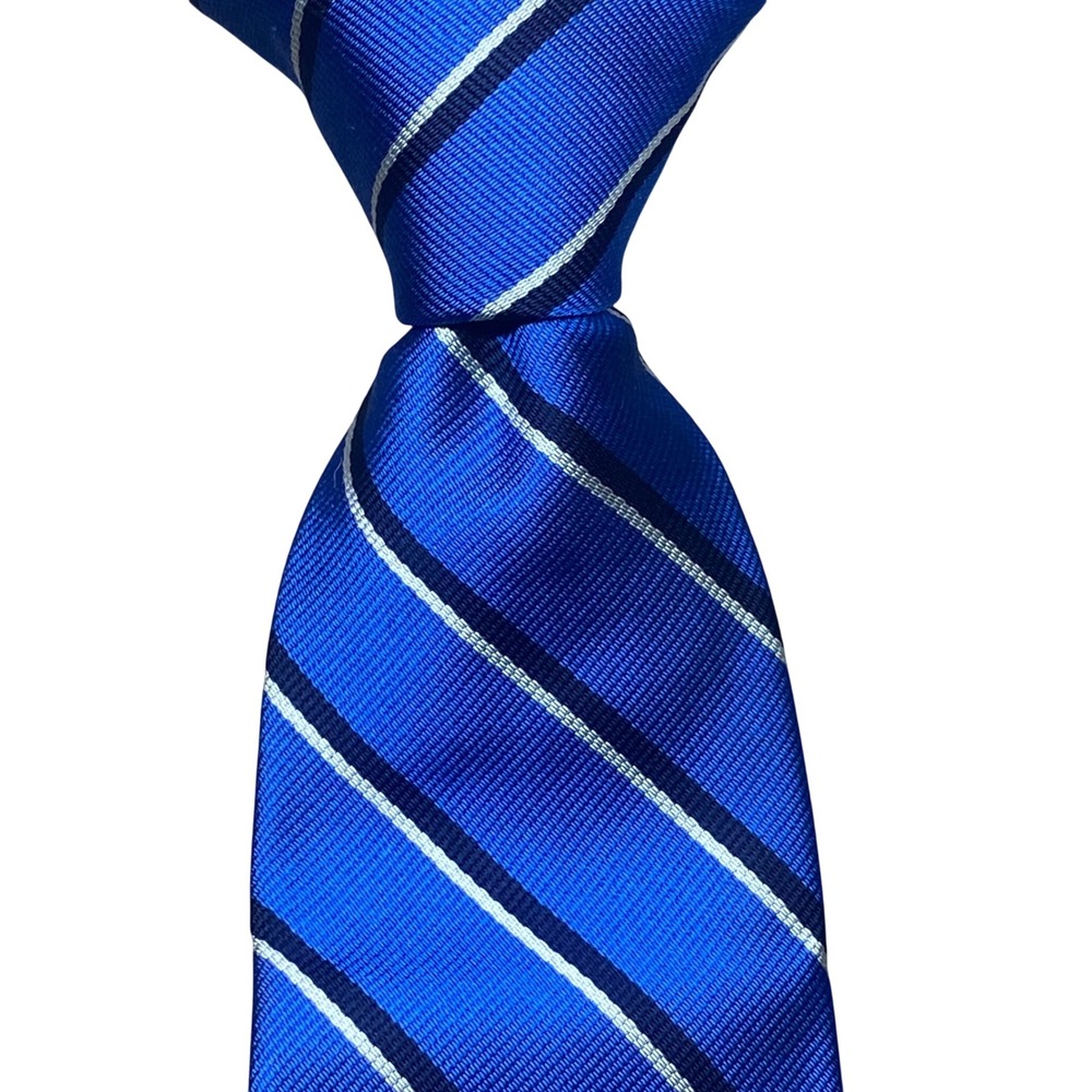 VTG J.Crew Silk Tie Repp Blue Striped USA Preppy Ivy League Classic